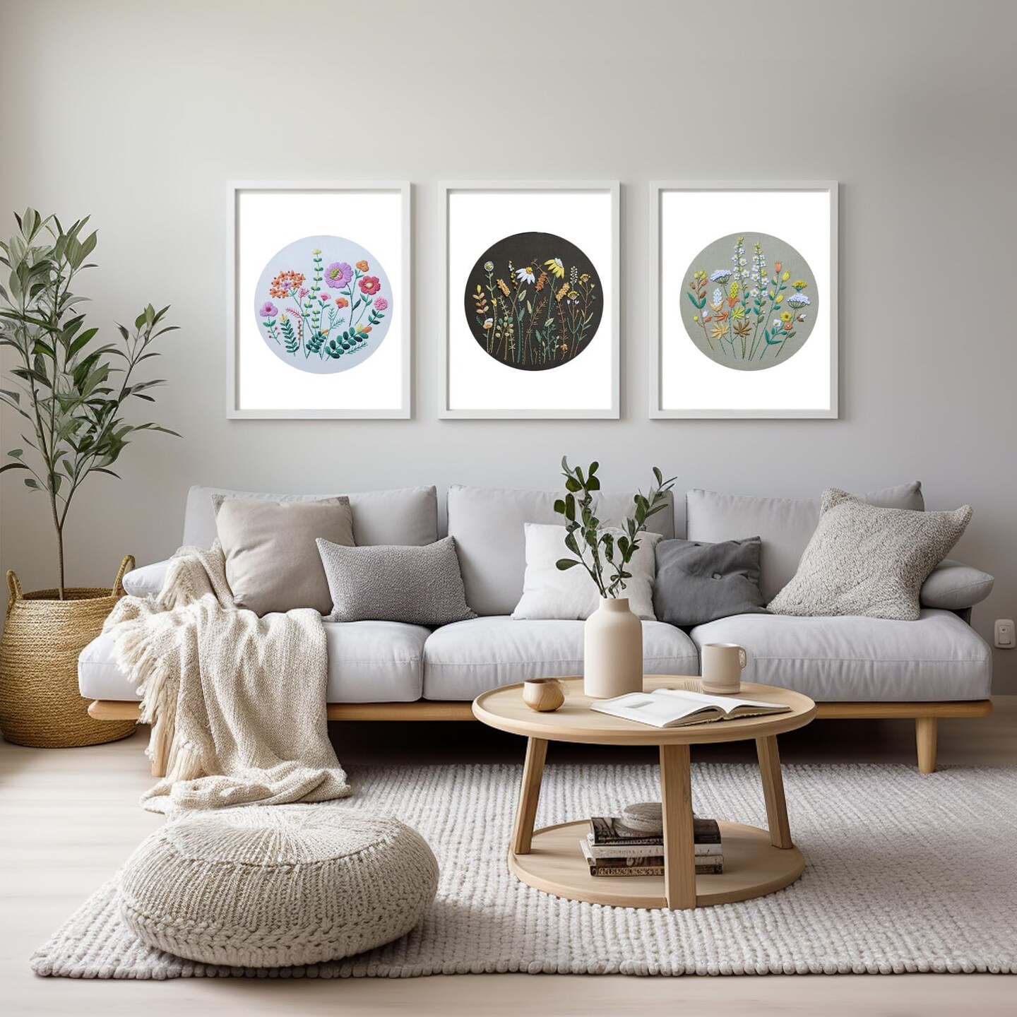 3 Pack Beginner Embroidery Kits, DIY Starter Set with Stamped Flower Designs, Embroidery Hoop, Colorful Threads, Tools