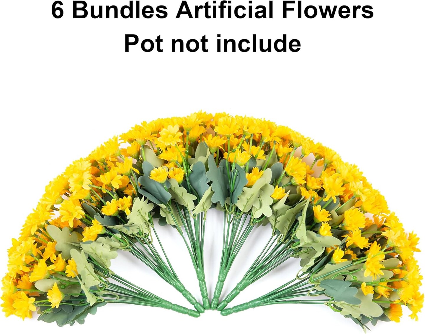 6 Yellow Bundles Fake Flowers Daisy Bouquet (Yellow) 10"D x 5"W x 3"H