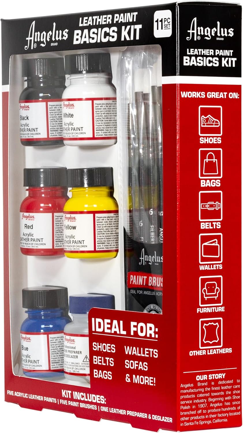 Leather Paint Basics Kit &#x2013; Acrylic Leather Paint Set with 5 Colors