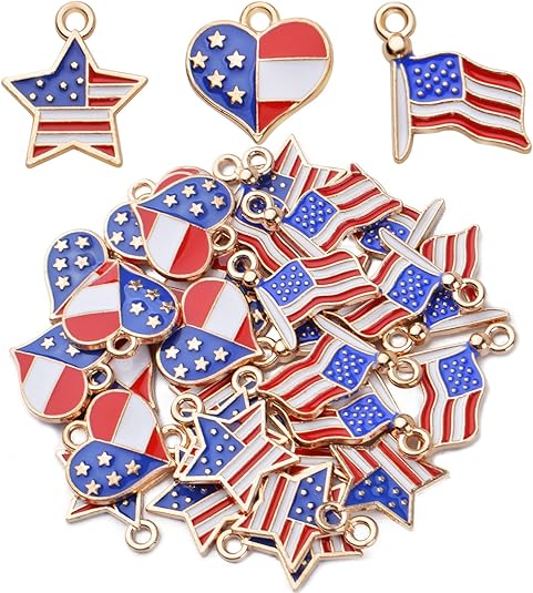 30pcs American Flag Charms Pendant Flag Heart Star Shape Charms