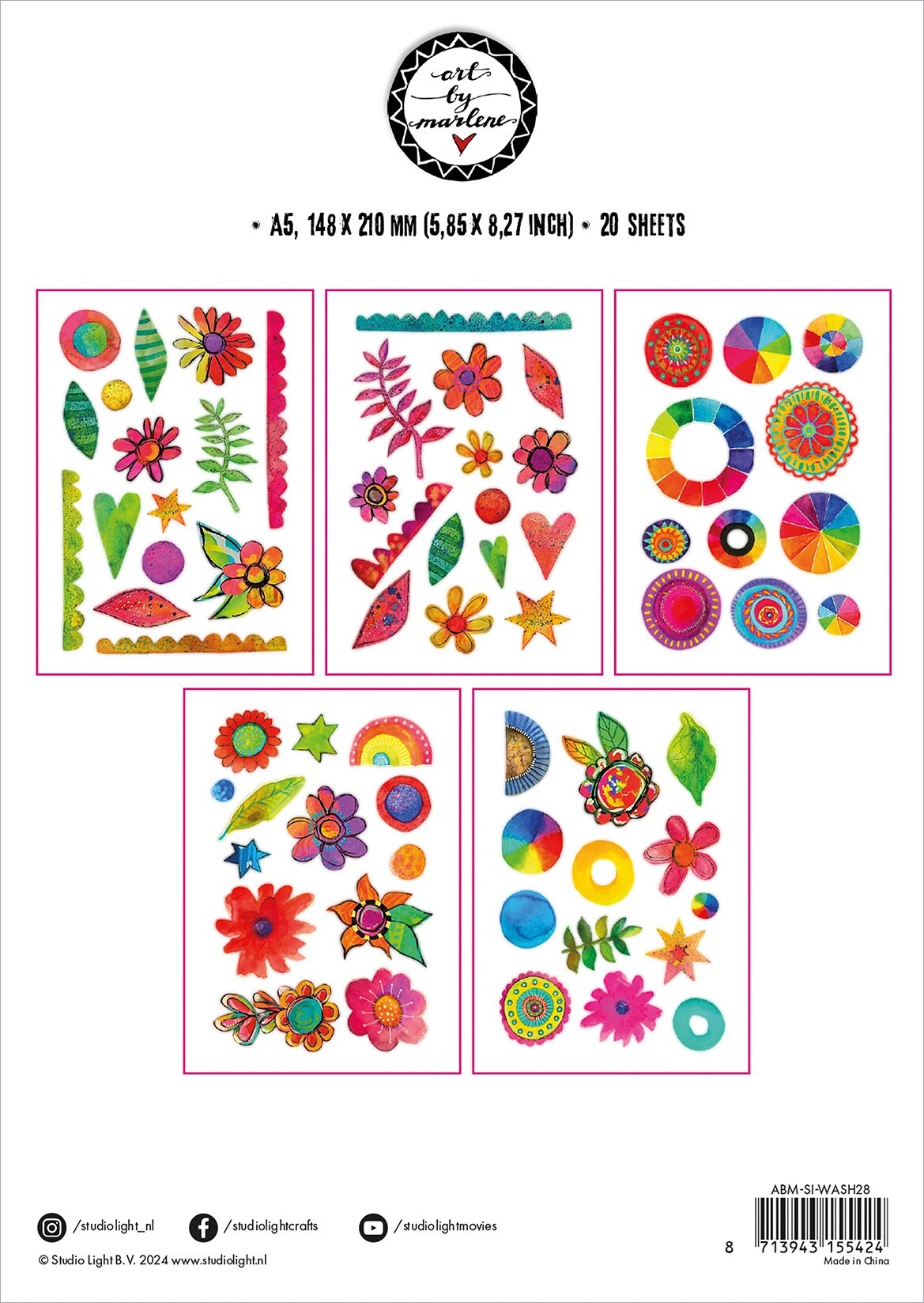 Art By Marlene Signature Collection Washi Sticker Sheet 20/P-Nr. 28, Colorful Elements