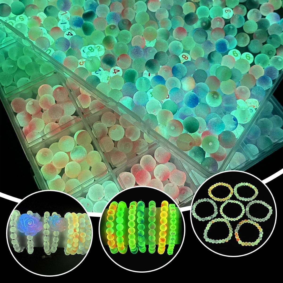 850PCS Glow in the Dark Glass Beads for Bracelet Making – 26 Color Crystal Beads Set with Luminous Letters & Numbers | 6mm Round DIY Jewelry Kit for Bracelets, Necklaces, Earrings & Party Decor