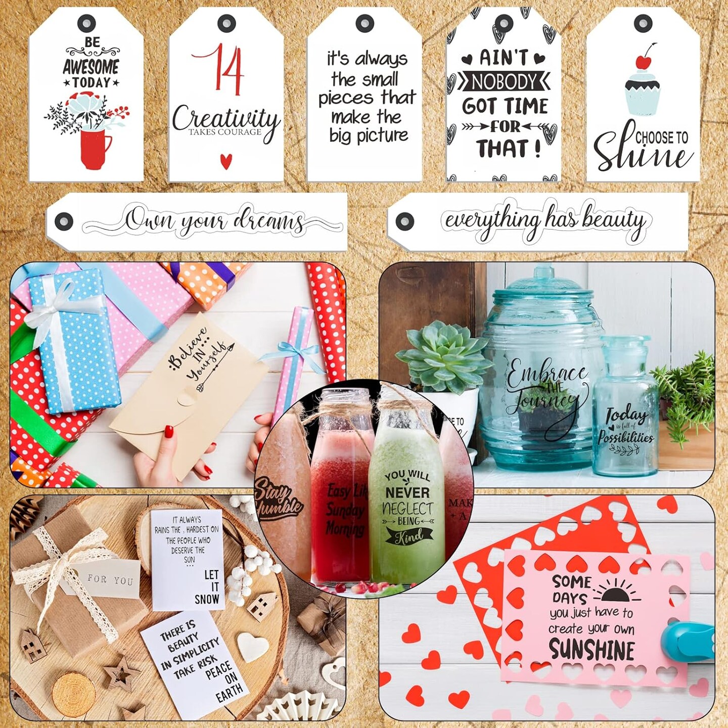 20 Sheets Transparent Vintage Words Stickers Scrapbooking (Black) 8.07 x 6.3 x 0.04 inches