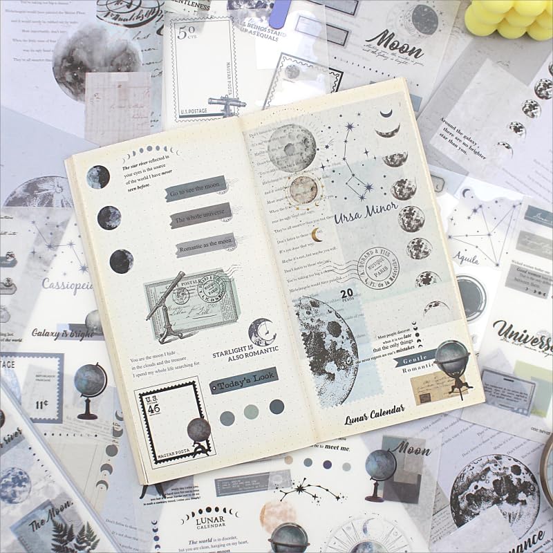 40 Sheets Vintage Washi Stickers Book for Scrapbook(Blue Planet Theme)