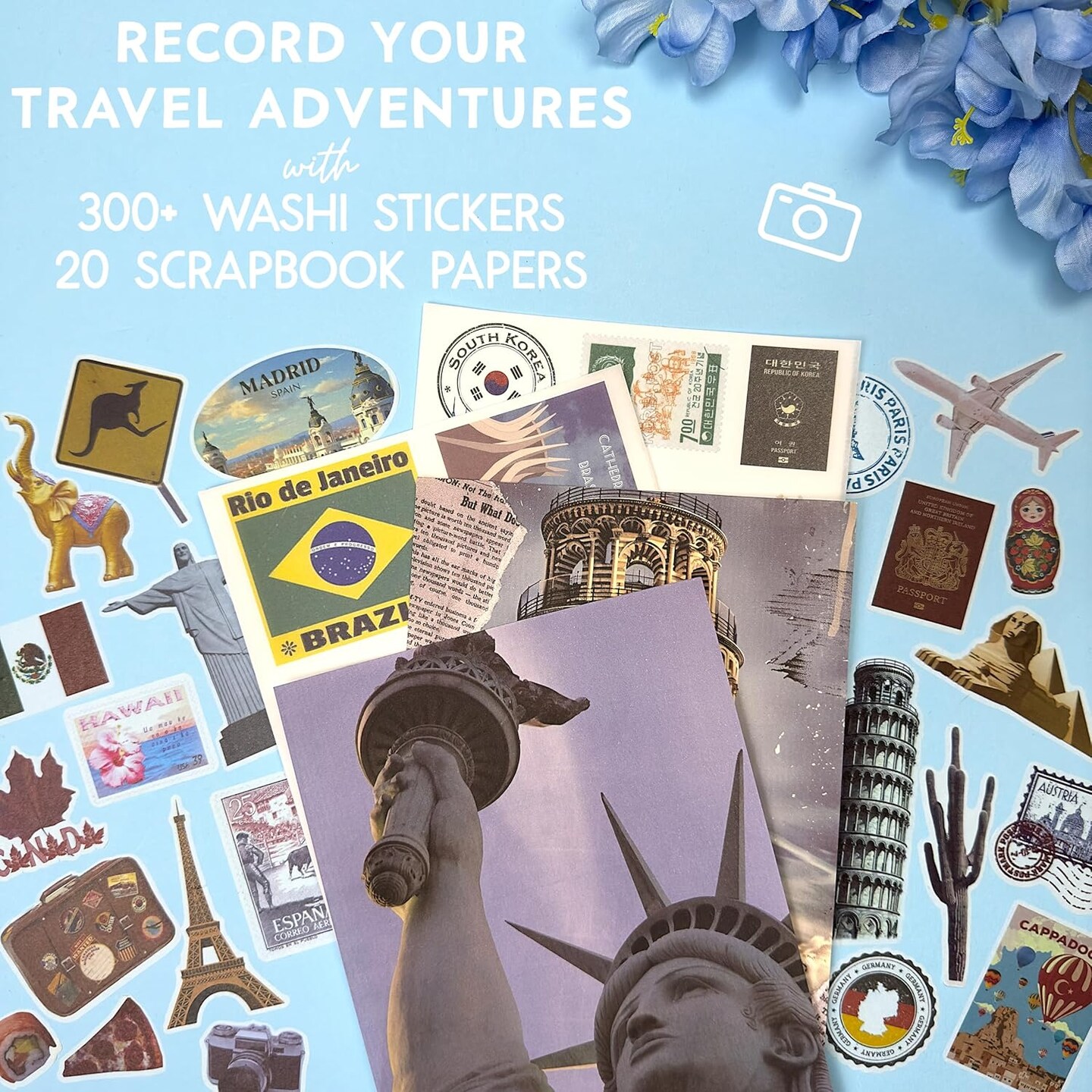 300+ Travel Scrapbook Stickers &#x26; 20 A5 Papers - Tales of Travel