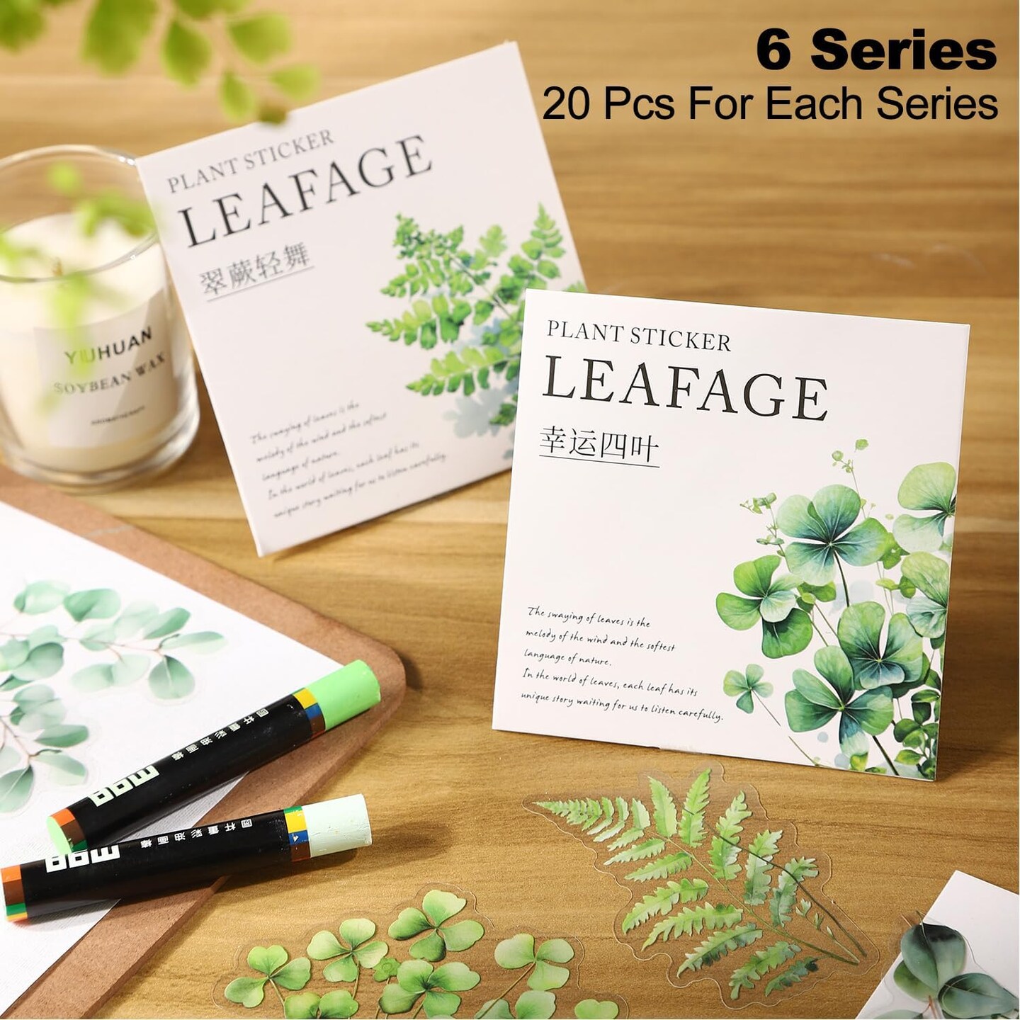 Botanical Leaf PET Stickers Set, 120PCS Transparent Plant Ephemera