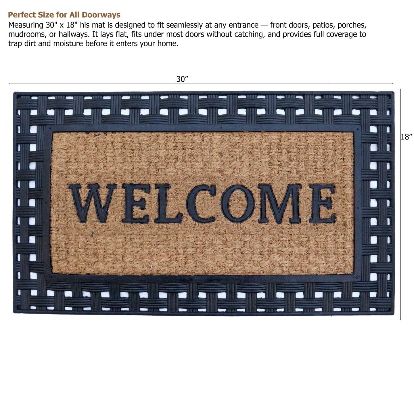 Gardenised Heavy Duty Coco Coir Doormat Non Slip PVC Baking Embossed Welcome Design Natural Coconut Fiber Floor Mat for Front Door Porch Patio Entryway Garage Mudroom & Outdoor Use 18x30"