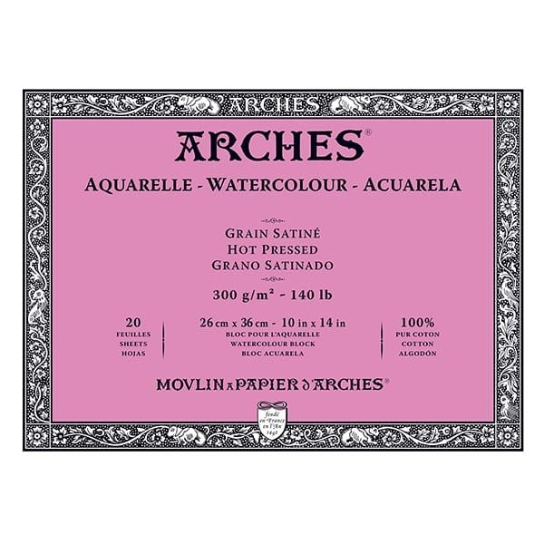 Arches Artist Watercolor Blocks, 140 lb Hot Press Block 10x14" (20 Sheets)