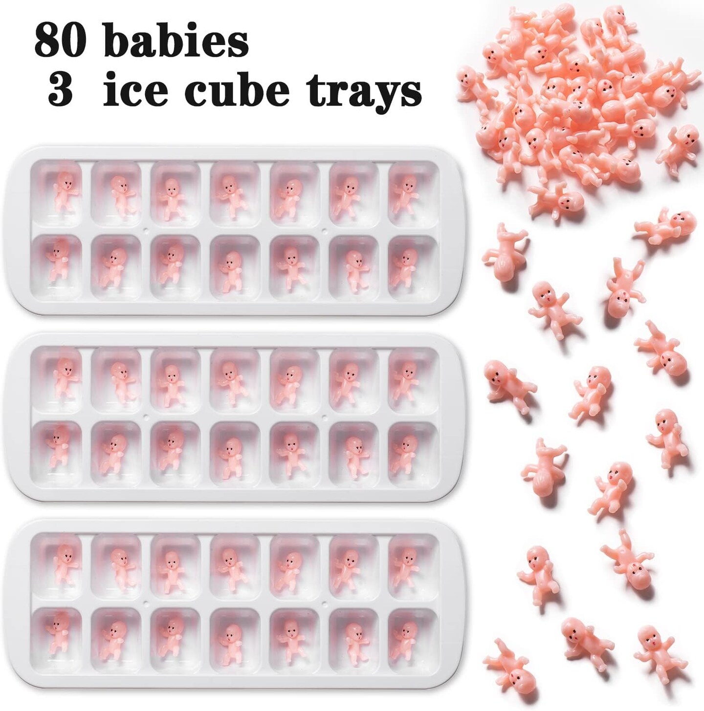 My Water Broke Baby Shower Game with 80 Mini Plastic Babies, 3 Ice Cube Trays and 1 Sign