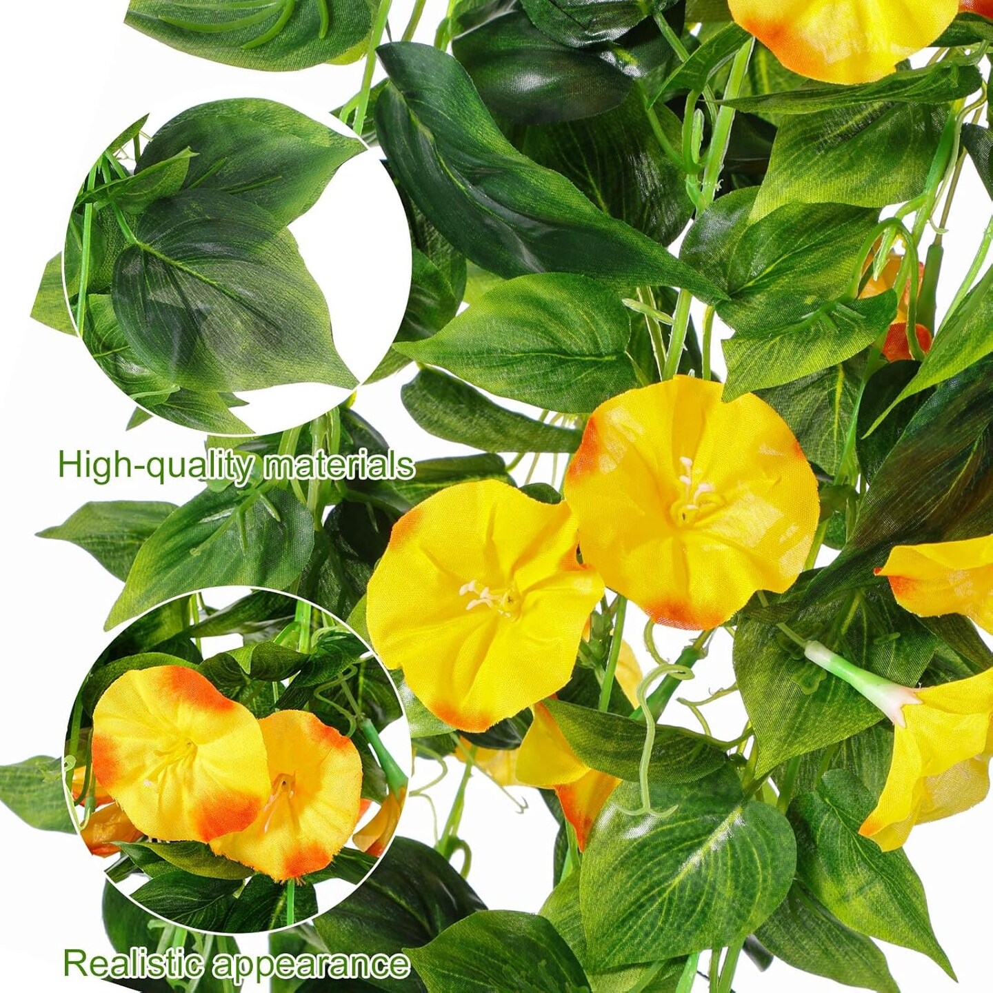 Hotop 6-Pack 7.55 ft Artificial Morning Glory Vines – Faux Silk Hanging Flowers for Indoor & Outdoor Décor, Wall, Fence, Wedding, Banquet, and Party Decorations (Yellow)