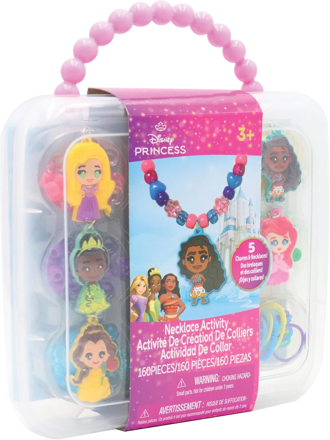 Disney Princess Necklace Activity Case – Jewelry Making Kit with Beads, Charms & Strings, Create Custom Princess Necklaces – Craft Gift for Girls Ages 3+ with Portable Storage Case