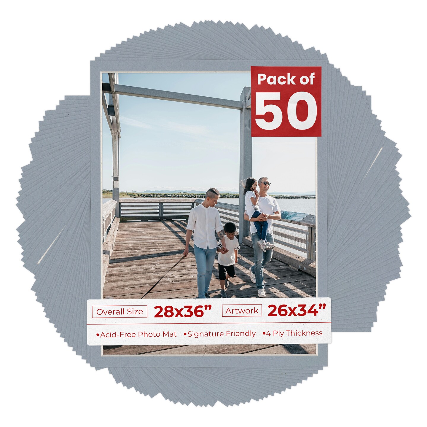 Harbor Gray Mat Board for 28x36 Frames - Fits 26x34 Photos, Color: Grey ...
