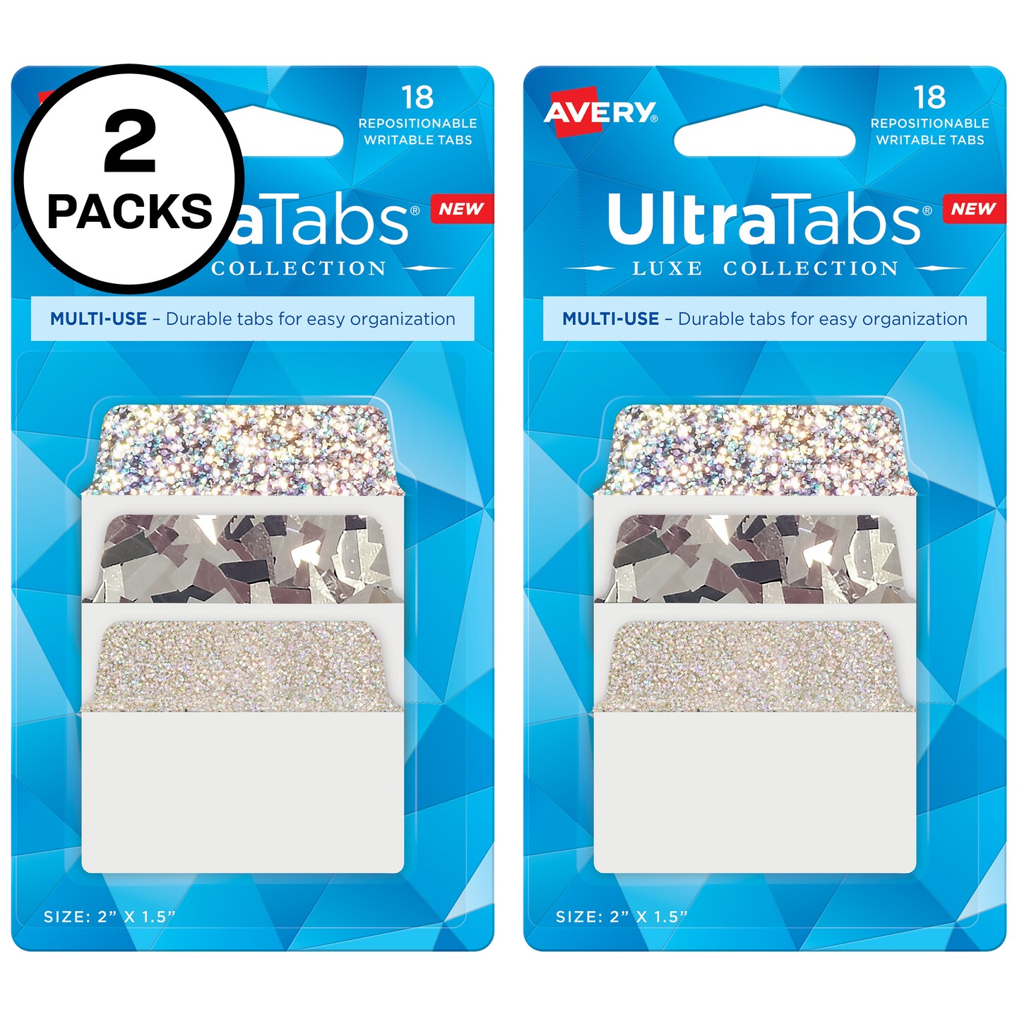 Avery Multi-Use Ultra Tabs, 2" x 1.5", Assorted Holographic Designs, 36 Repositionable Sticky Tabs (2 Pack of 74145)