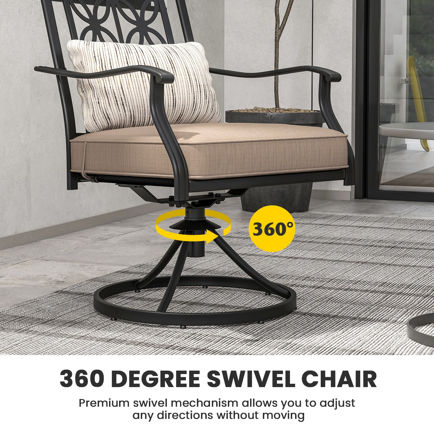 360-Degree Swivel Patio Chairs with Cushioned Blossom Pattern Backrest
