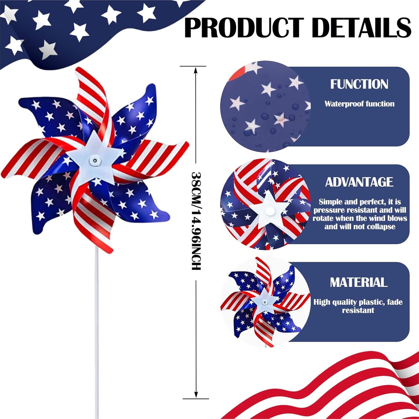 10 Pcs Patriotic Pinwheels Decorations
