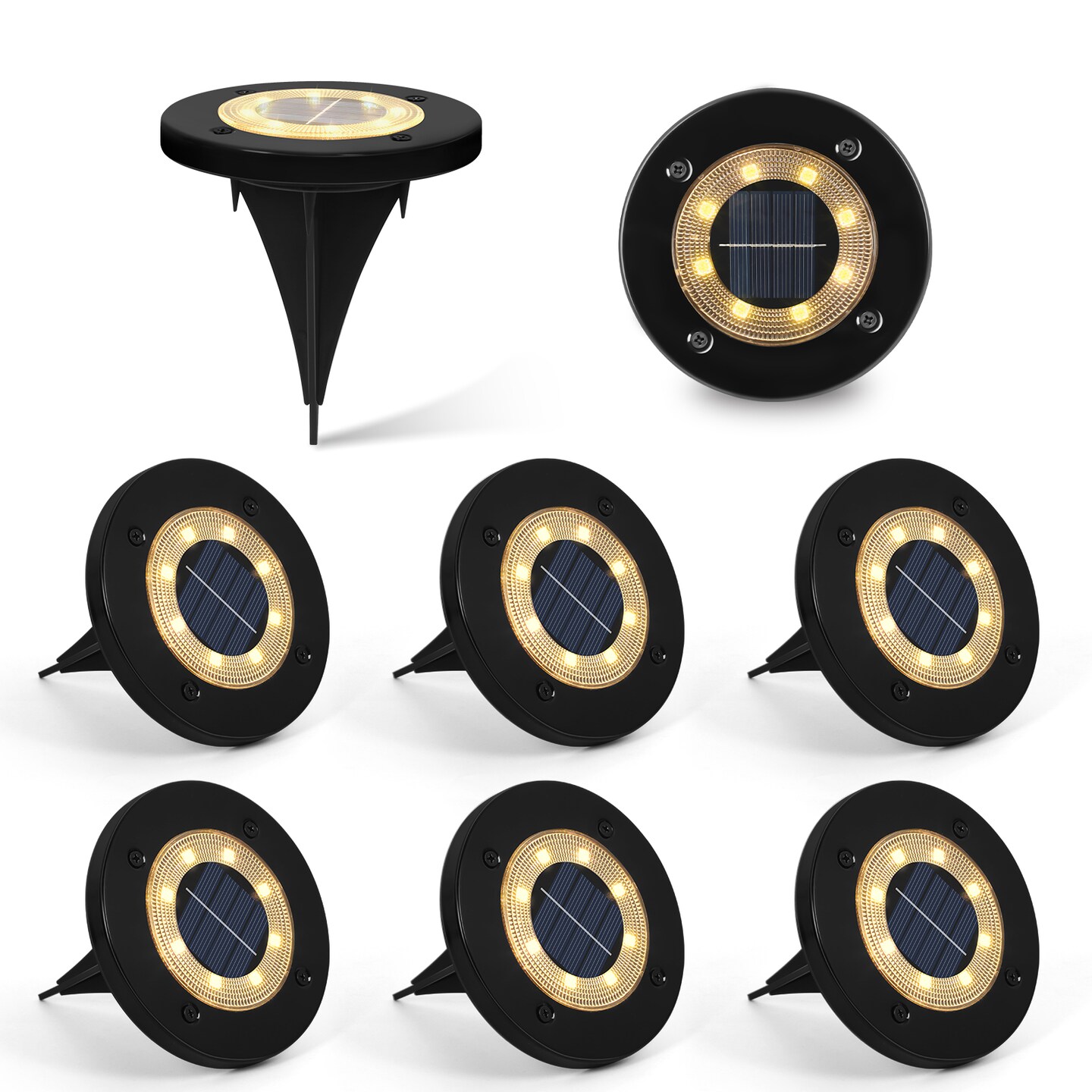 8 Pack Solar Ground Lights, 8 LED Warm White IP65 Waterproof In-Ground Outdoor Lights for Garden
