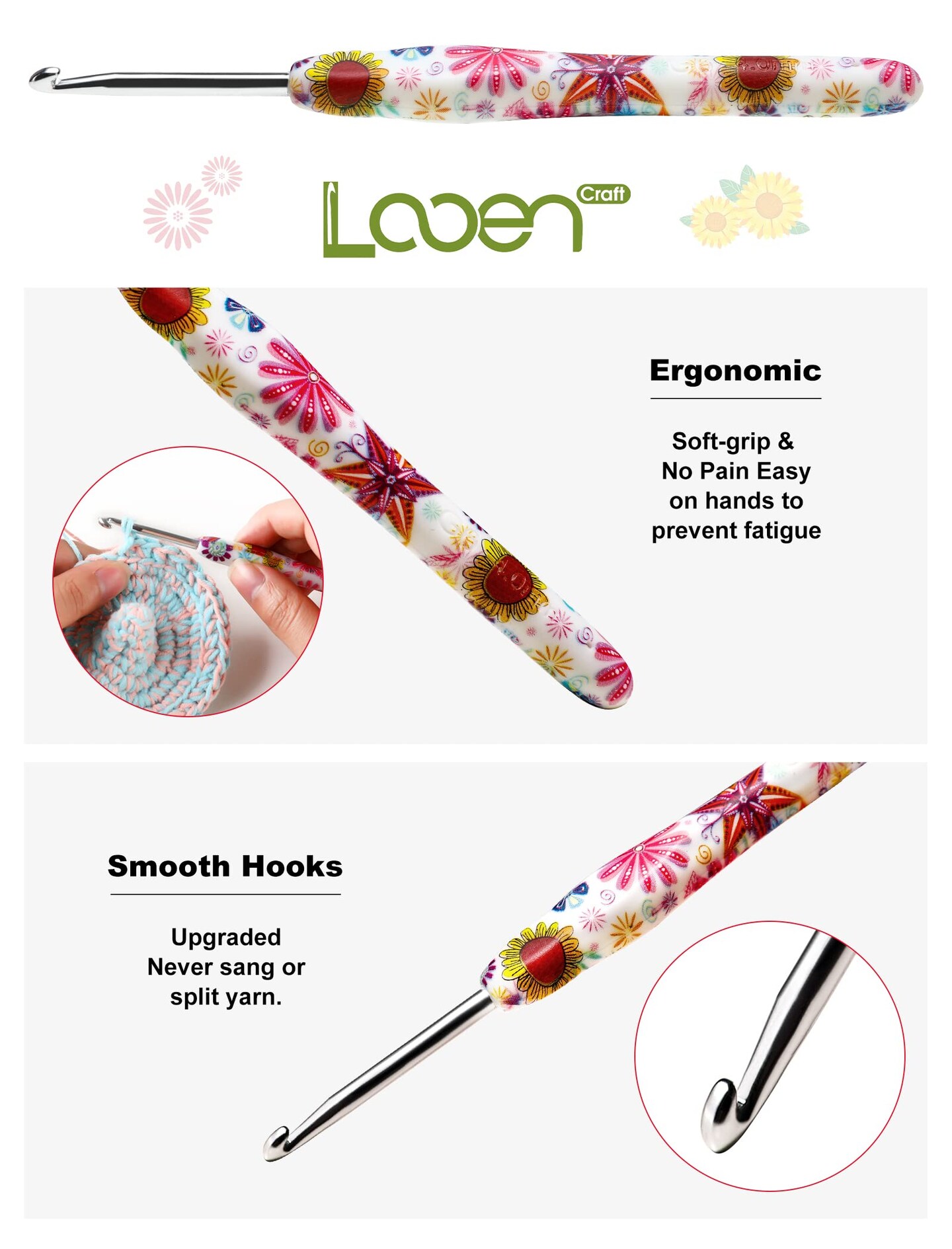 10mm Crochet Hook, Ergonomic Handle for Arthritic Hands, Soft Rubber Grip Extra Long  Knitting Needles for Beginners and Knitting Crocheting Yarn (10mm)
