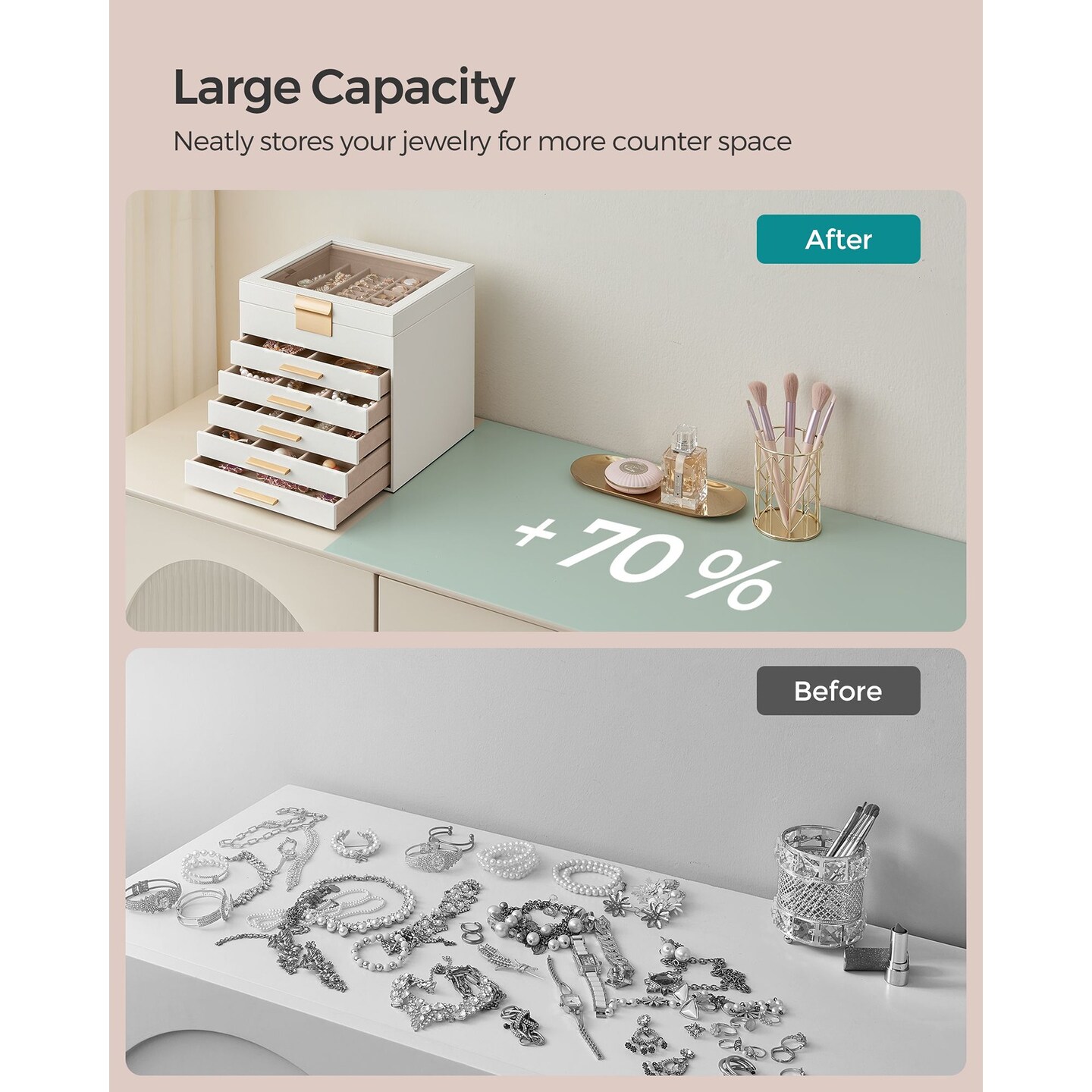 Compact Vertical Jewelry Storage Box for Rings, Necklaces, Bracelets, Earrings & Accessories Organizer with Multi-Layer Space-Saving Design