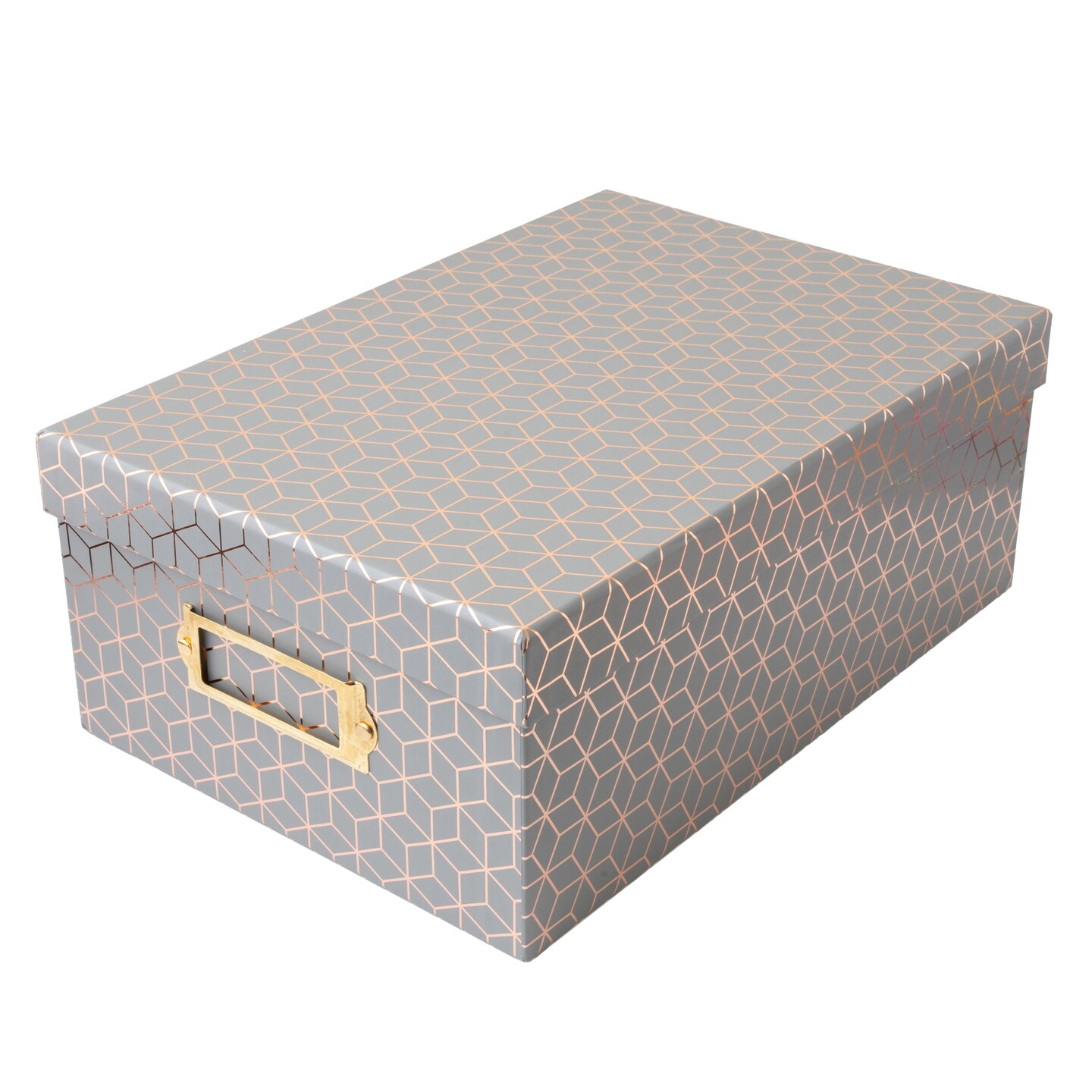 DCWV Gray Geo Photo Storage Box with Rose Gold Foil and Bookplate