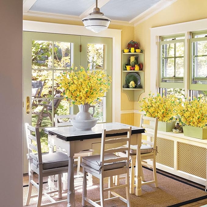 16Pcs Artificial Forsythia Branches: 23.6" Silk Yellow Flowers Faux Forsythia Branches Fake Spring Flowers Artificial for Decoration Wedding Office Home Party Dining Table Vase Indoor Outdoor