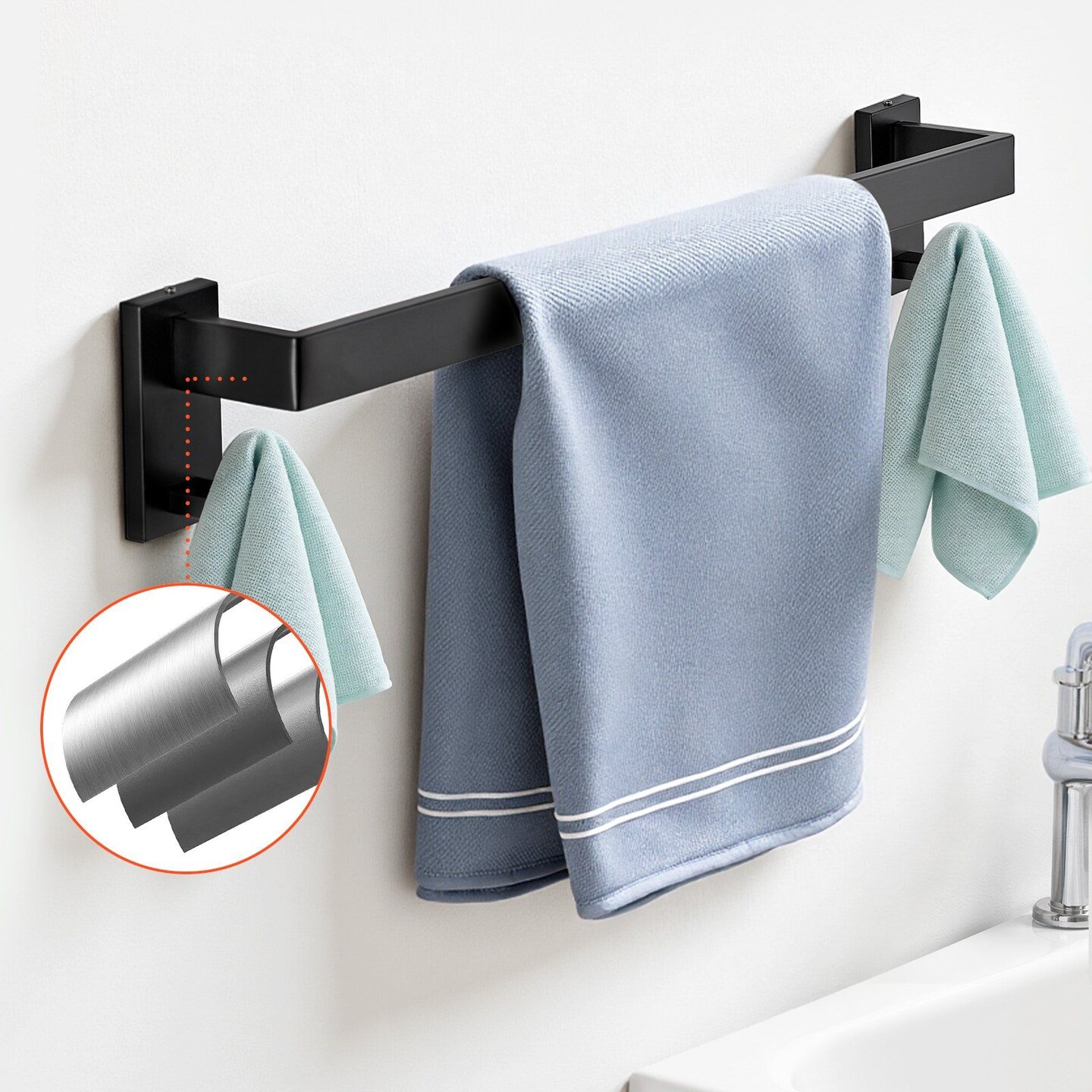 Stainless Steel Bathroom Hardware Set Matte Black Wall Mounted Towel Rack 5 Piece Set