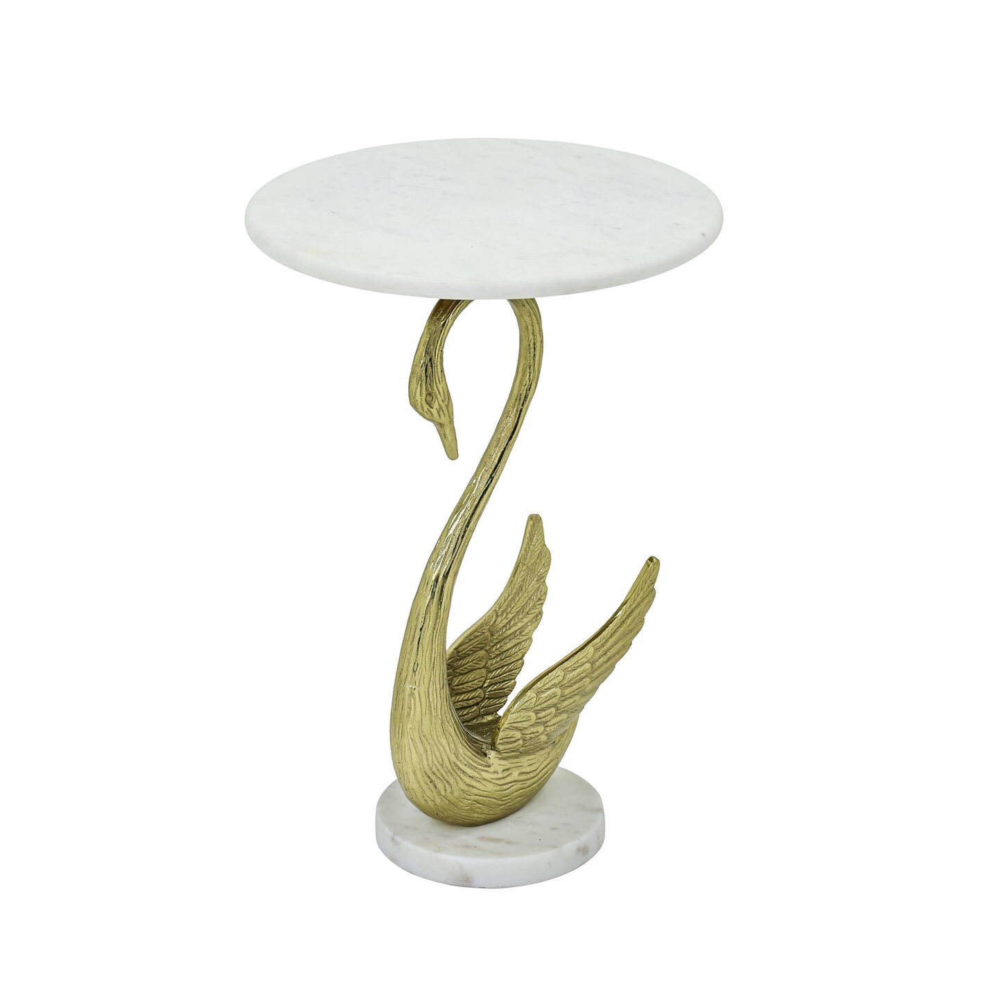 Horse Side Table with White Marble Top | Decorative Sculptural End Table | Aluminum Base | Gold Accent Table for Living Room | 16x16x23.75"