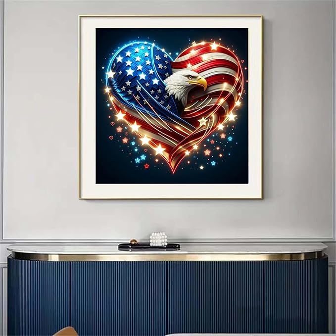 4Th of July Diamond Painting Kits for Adults,Independence Day Diamond Art Kits Round Full Drills,Amercia Eagles Diamond Dots Paint with Diamonds for Holiday and Home Wall Decor 14X14 Inch
