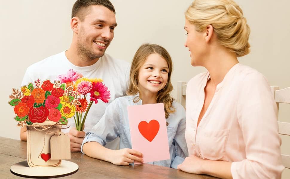 Spring Mother&#x27;s Day Flowers Crafts, Wooden Flower Card, DIY Mothers Day Gift for Mum Grandma, Blank Flower Card, Wood Ornaments Flower Embellishments Wooden Slices Home Decoration