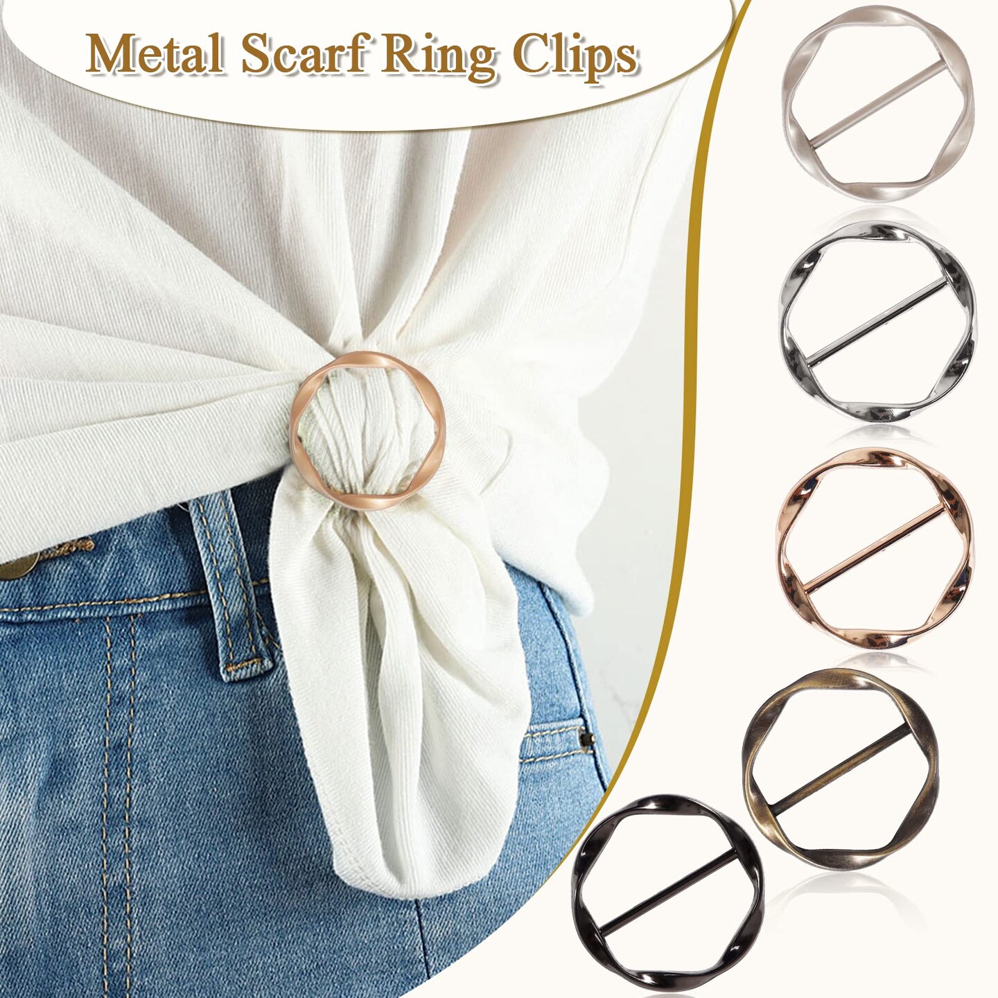 T-Shirt Clips 9 PCS, Silk Scarf Ring, Fashion Alloy Resin Circle Buckle, Clothing Clasp Ring for Women Shawl Clothes Decoration (Type-4)