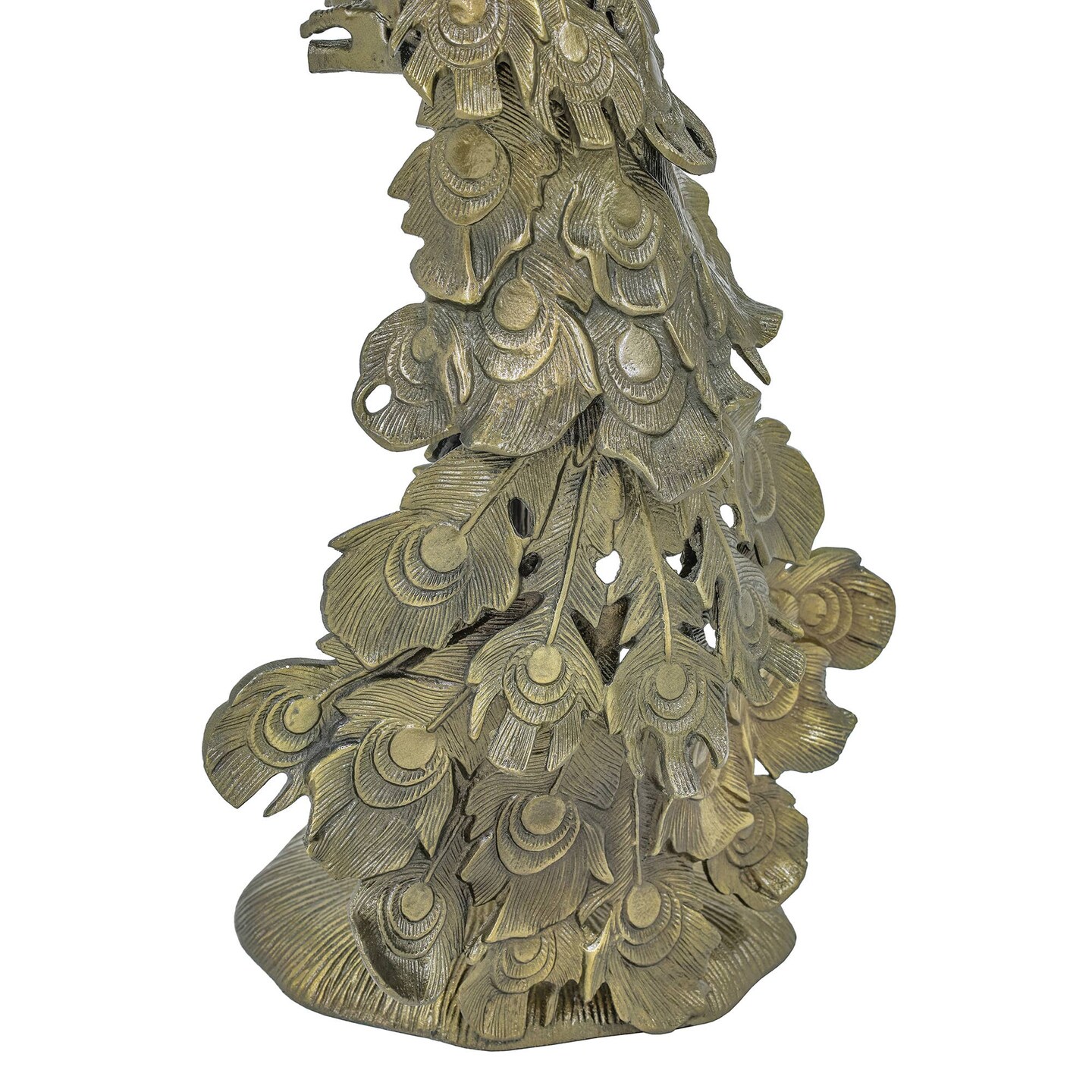 Peacock Side Table with White Marble Top | Decorative Sculptural End Table | Aluminum Base | Antique Brass Accent Table for Living Room | 10x10x29"