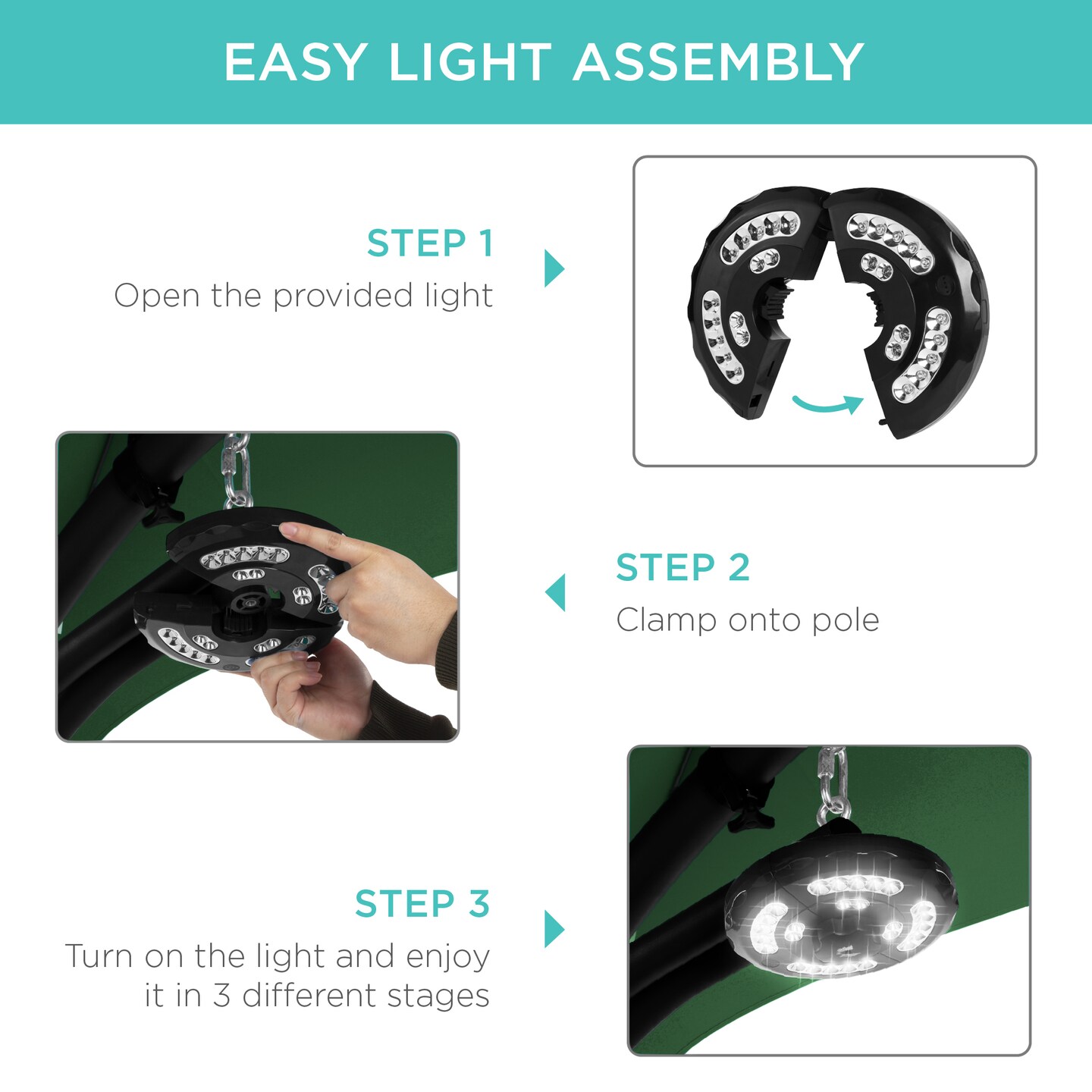 Best Choice Products Hanging LED-Lit Curved Chaise Lounge Chair for Backyard, Patio w/ Pillow, Canopy, Stand