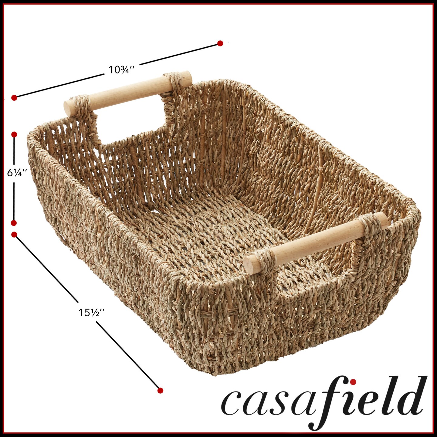 Casafield Set of 2 Water Hyacinth Seagrass Oval Storage Baskets with Wooden Handles - Woven Bin Organizers