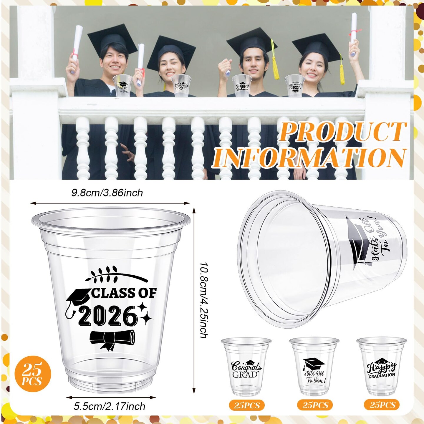 100 Pcs 12oz Graduation Cups 2026 Disposable Plastic Cups for Class of 2026 Graduation Party Congrats Grad Elegant Party Supplies Tableware Decorations (Clear)