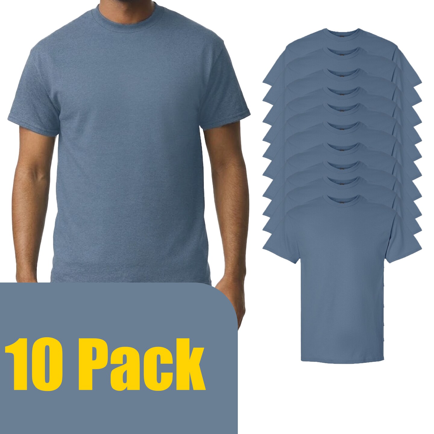 Gildan Unisex Ultra Cotton Short Sleeve T-Shirt Bundle, Crewneck Blanks for Crafting, Indigo Blue, S–5XL