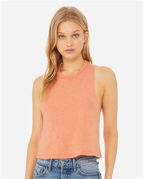 BELLA + CANVAS Women’s Racerback Crewneck Crop Tank Top for Summer Wear & Custom Print Casual Crop