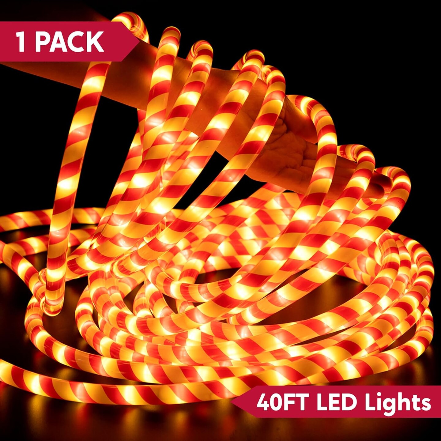 40FT LED Candy Cane Rope Lights, Waterproof Outdoor 360 LED Christmas Decor Lights for Garden Yard Party Xmas Christmas Holiday Decorations