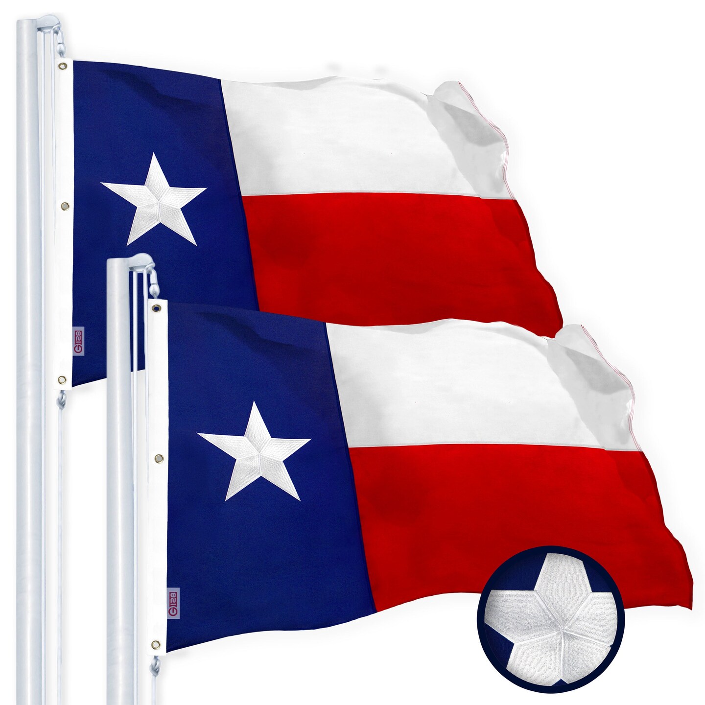 G128 Texas 5x8 FT 2-Pack Embroidered Stars Sewn Stripes Heavy Duty 220GSM Tough Spun Polyester Quality with Brass Grommets