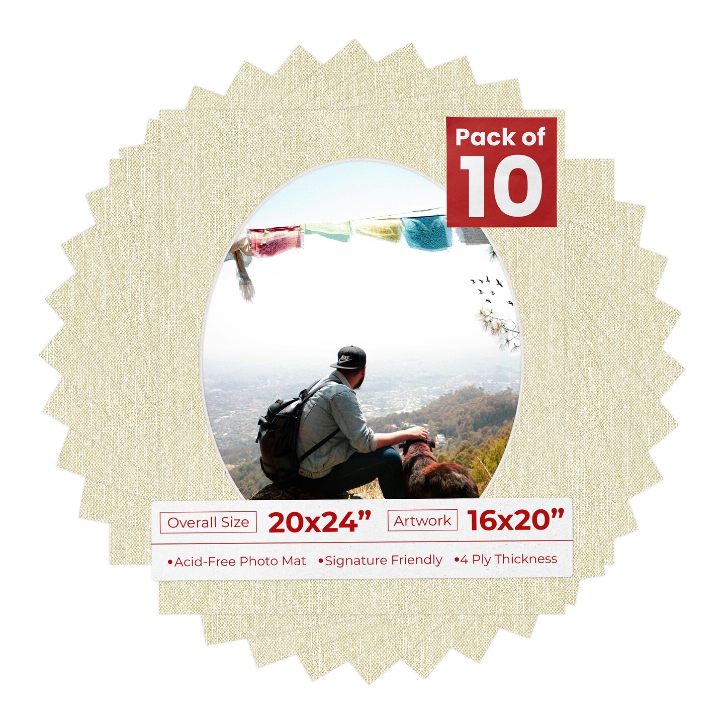 Off White Canvas Mat Board for 20x24 Frames - Oval Opening for 16x20 Photos