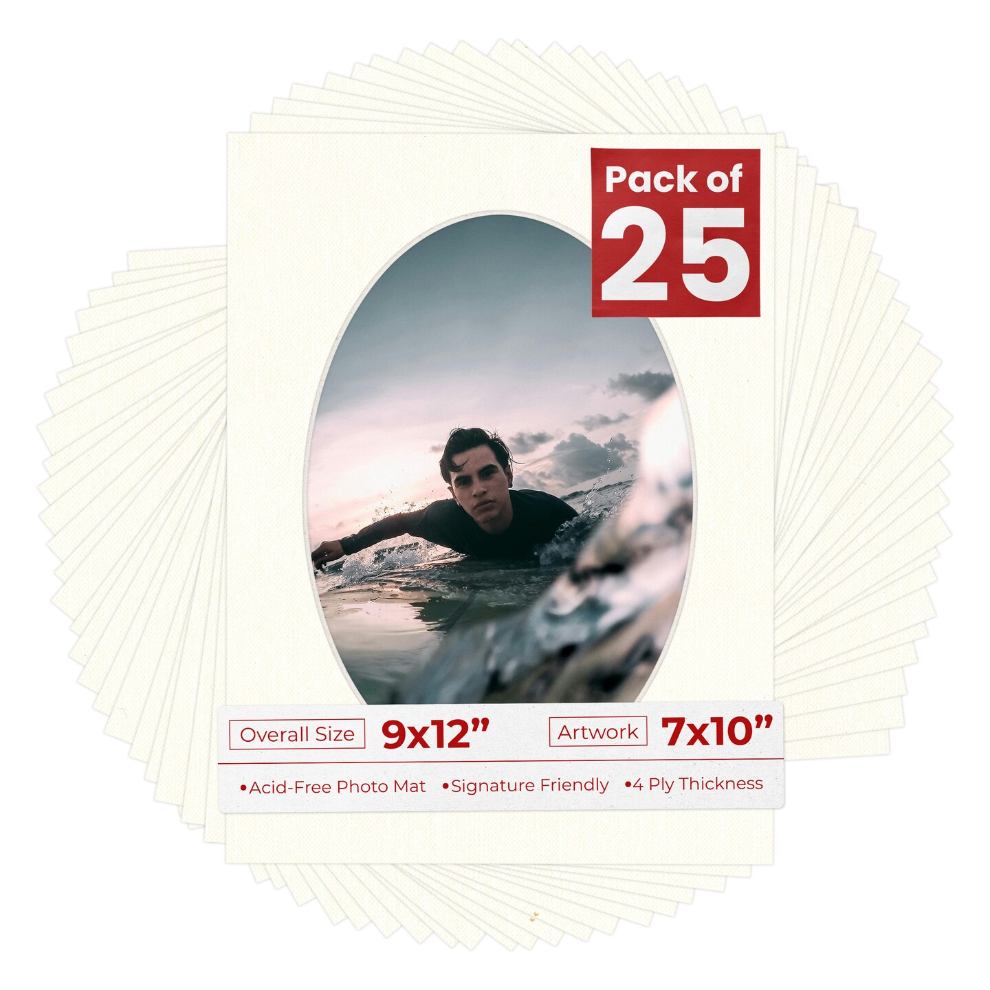 Beige Canvas Mat Board for 9x12 Frames - Oval Opening for 7x10 Photos