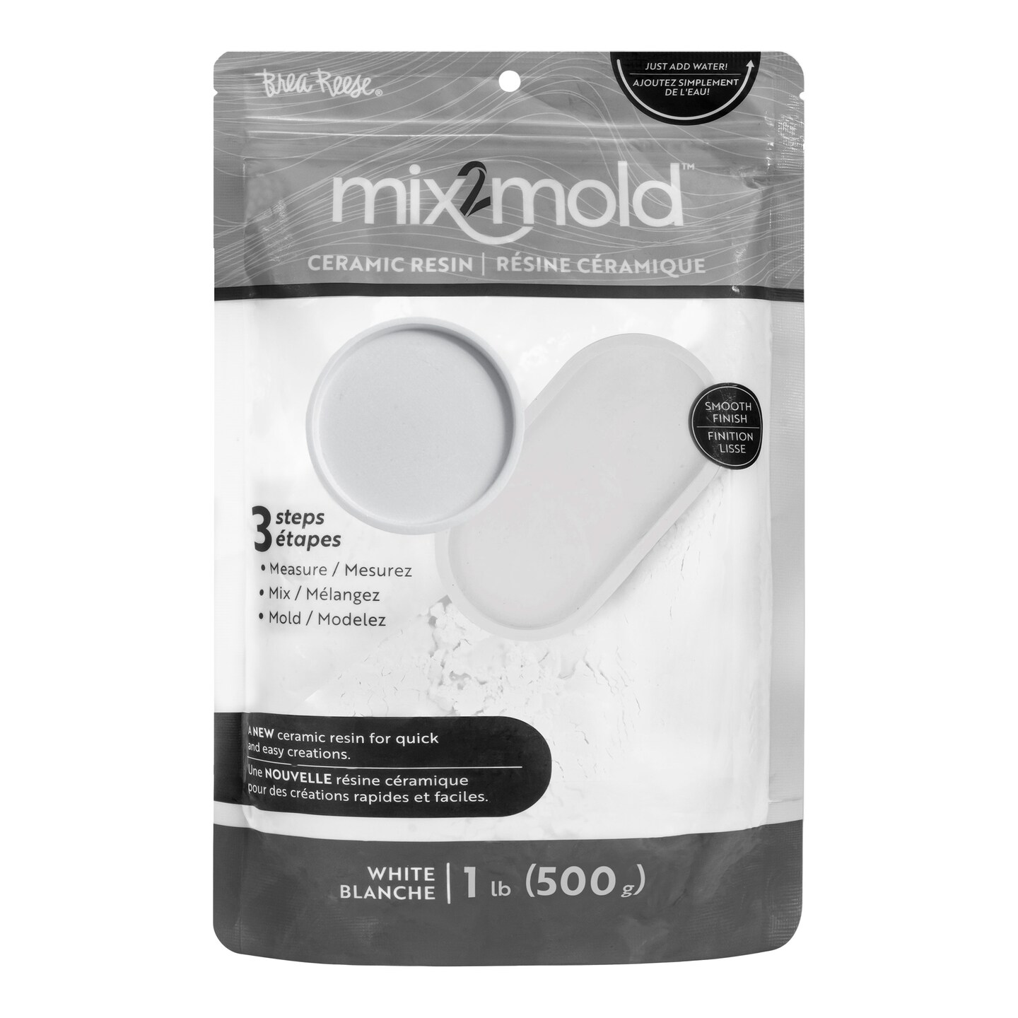 Brea Reese: Mix2Mold Ceramic Resin - White Powder 1lb Bag - 500g, Non-Toxic, Smooth Matte Finish, No Heat Or Kiln, Just Add Water, Cures In 60 Min