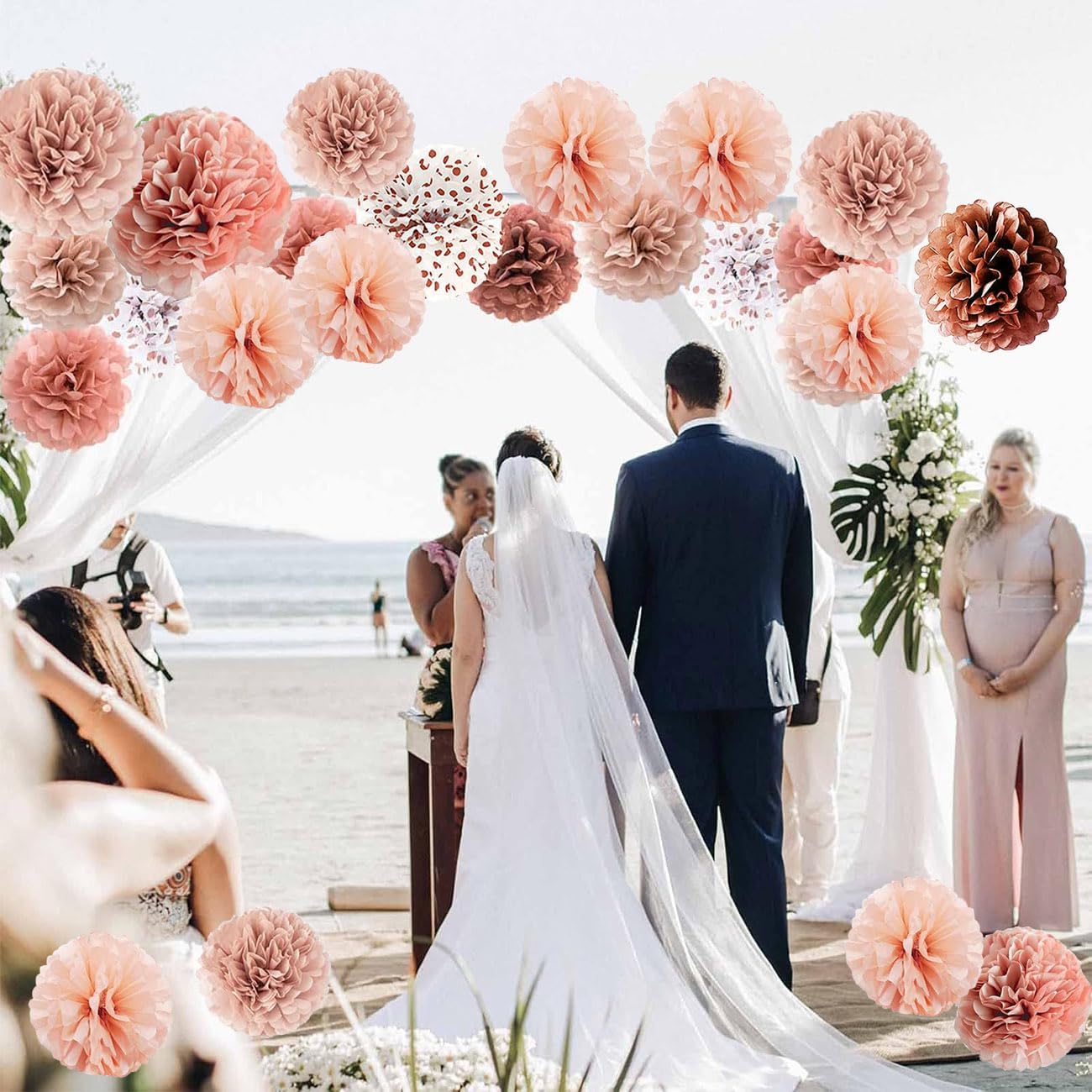 12Pcs Pompoms Flowers(Rose Gold)12.09 x 5.35 x 1.22 inches