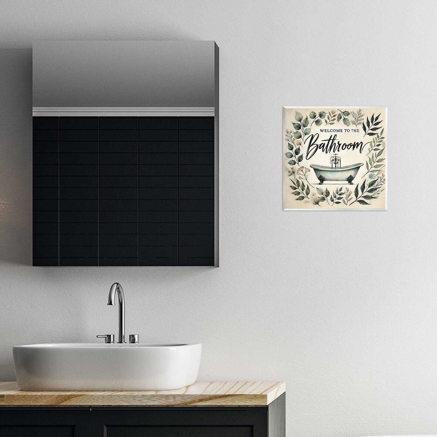 Stupell Industries Vintage Bathroom Welcome Wall Plaque, design by Erin Clark