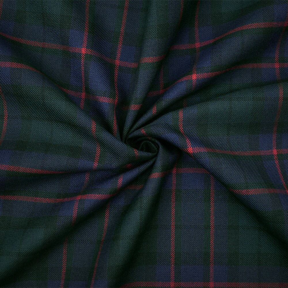 Blue-Red-Multi Poly-Wool Blend Plaid Woven Twill Suiting Woven Fabric By the Yard
