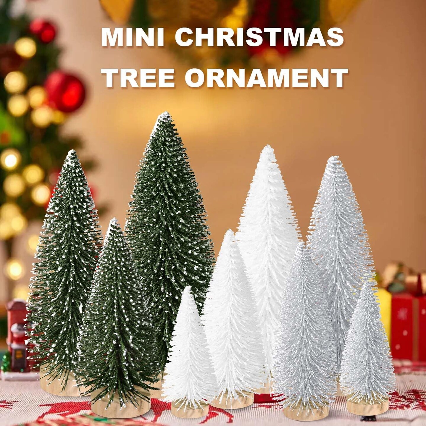 9pcs Mini Christmas Tree Desktop(9pcs Green-silver-white)