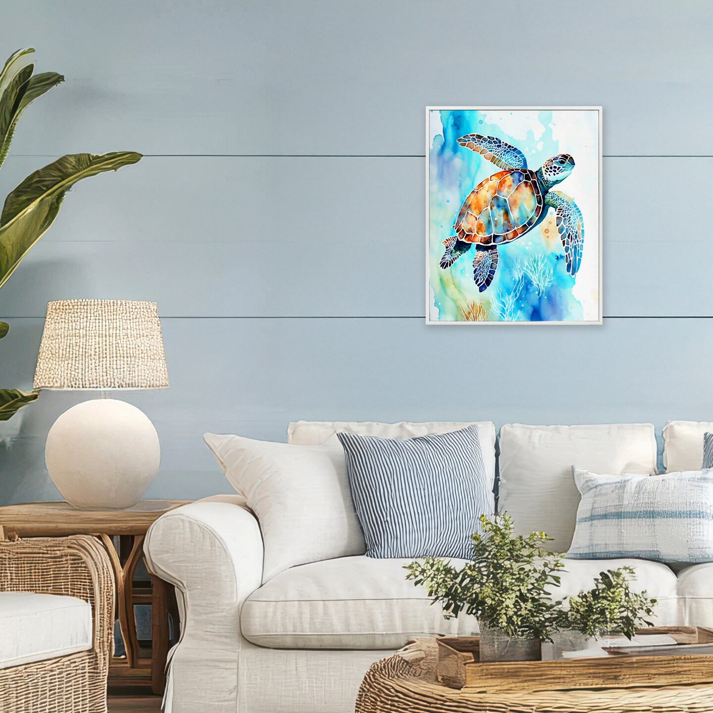 Stupell Industries Watercolor Style Sea Turtle Framed Giclee, design by LSR Creative Studio