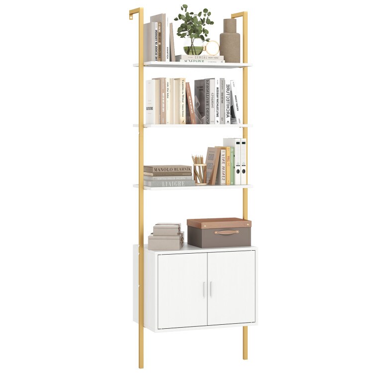 5-Tier Bookshelf with Cabinet and Sturdy Metal Construction