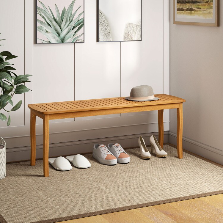 Natural Acacia Wood Bench 48" Backless Wooden Seating for Indoor Outdoor Garden Dining