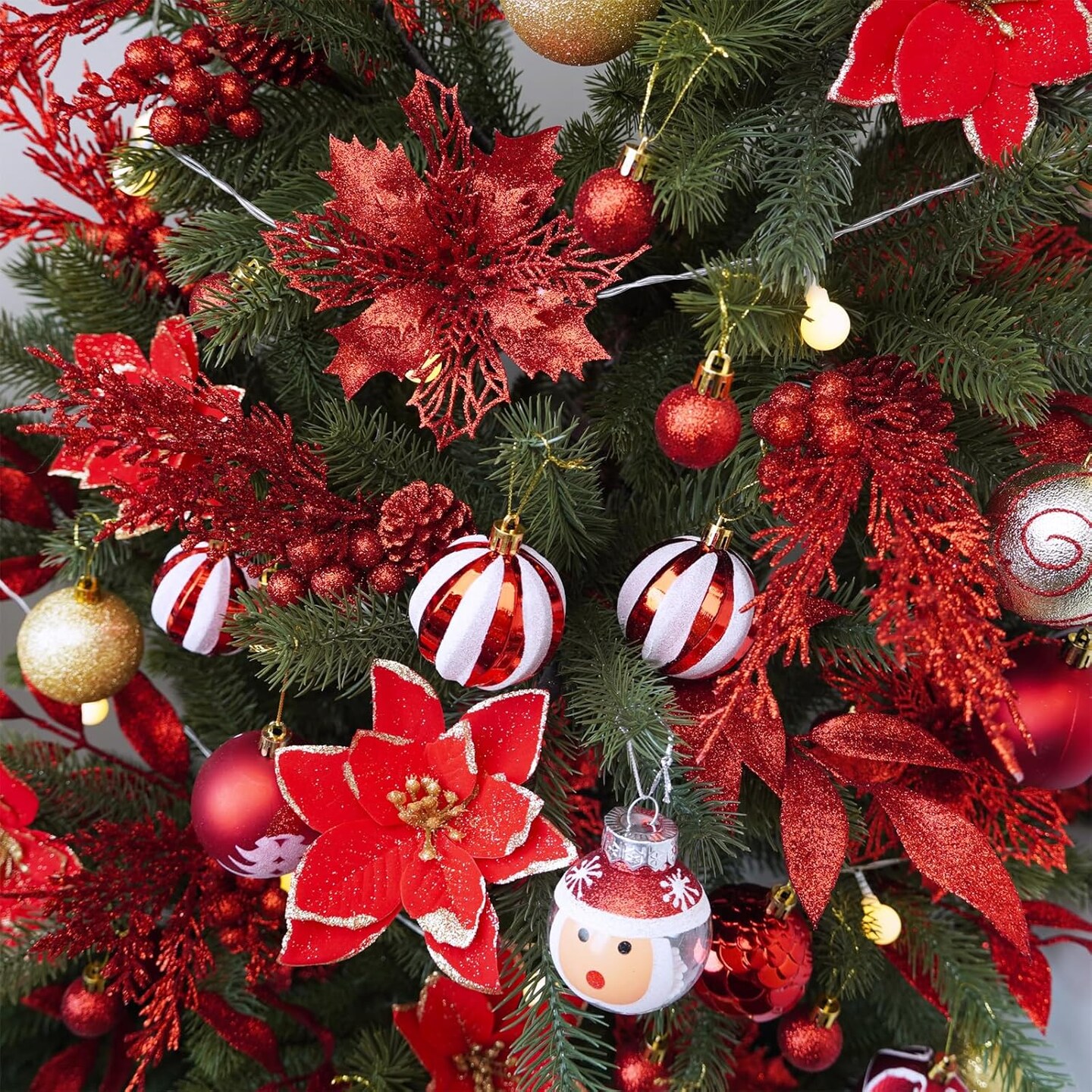 Christmas Artificial Poinsettia Flowers Picks (Red)