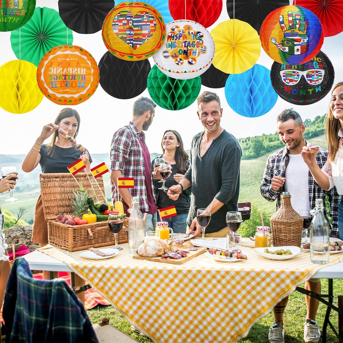 18 Pcs Hispanic Heritage Month Party Hanging Decorations - Black Red Green Yellow