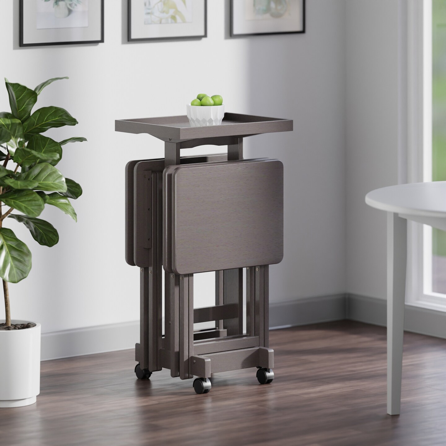 Contemporary Home Living Folding Wooden Snack Tables with Removable Tray - 36.25" - Oyster Gray - 5pc